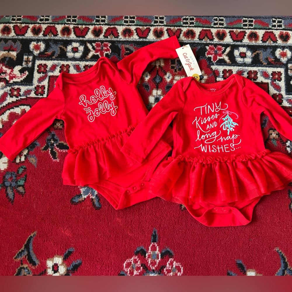 Two Cat & Jack 3-6 Months Christmas outfits